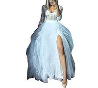 Women´s Tulle Tutu Long Skirt Floor Length A-Line Puff Mesh Half-Dress Layered High Waist Split Princess Skirt (B, OneSize)