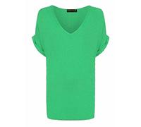 Women’s Turn Up Short Sleeve Plain Printed Baggy Top Ladies V Neck Tunic T-Shirt Casual Wear Summer Party Shirt Oversized Comfort Tee Top UK Size 8-26 Jade Green