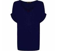 Women’s Turn Up Short Sleeve Plain Printed Baggy Top Ladies V Neck Tunic T-Shirt Casual Wear Summer Party Shirt Oversized Comfort Tee Top UK Size 8-26 Navy