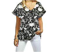 Women’s Turn Up Short Sleeve Plain Printed Baggy Top Ladies V Neck Tunic T-Shirt Casual Wear Summer Party Shirt Oversized Comfort Tee Top UK Size 8-26