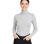 Women’s Turtleneck Long Sleeve Shirt | Fitted High Neck Polo Style Top Soft Lightweight Stretch Layering Tee for Work, Office, and Everyday Casual Wear (UK, Alpha, S, M, Regular, Regular, Grey)