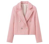 Women’s Tweed Blazer Jacket Elegant Boucle Cropped Coat Fully Lined Notch Collar Business Casual Fall Work Blazers Pink Large