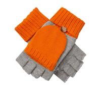 Women’s Two-Tone Knitted Fingerless Gloves with Mitten Flap - Dove Grey/ Orange / ONE