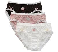 Women’s Underwear Cotton Panties Plus Size Strawberry Ruffled Cute Kawaii Japanese Underwear 2 Pack, Lace Ruffled Bow Knot, M