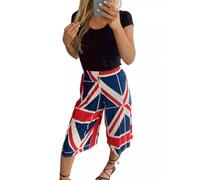 Women’s Union Jack Print Cami Vest Top, Leggings & Culottes - Ladies British Flag Festival Outfit, Summer Party Wear, Plus Size S-3XL Stretch Fashion (Culottes, 3XL)
