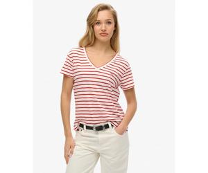 Women’s V-neck logo embroidered flame T-shirt Superdry Rouge XL
