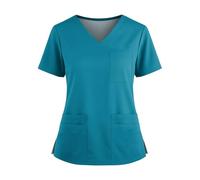 Women’s V-Neck Short Sleeve Scrub Top with Multi-Pocket Uniform