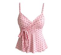 Women’s V-Neck Sleeveless Wrap Peplum Camisole, Adjustable Tie Front Waist Detail, Flared Babydoll Hem with Scalloped Trim, Lightweight Soft Fabric, Cute Casual Summer Top(Light Pink, S)