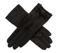 Dents Womens Velour Lined Faux Suede Bow Gloves - Black/Black