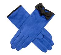 Dents Womens Velour Lined Faux Suede Bow Gloves - Cobalt Blue/Black