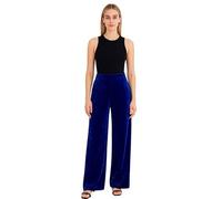 Women’s Velvet Palazzo Trousers, Soft Stretch Velour Pull-On Pants with Pockets, Elegant Comfortable Bottoms for Casual, Office or Evening Wear with a Chic Sophisticated Look Royal Blue