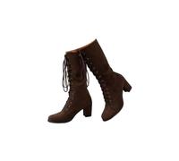 Women’s Victorian Gothic Boots Lace Up Mid Calf Chunky Heel Vintage 70s Retro Suede Dress Shoes Side Zipper Steampunk Costume Cosplay Goth Round Toe Buckle Side Zipper Slouchy Mid-Calf Boots Shoes