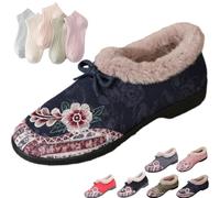 Women’s Warm Floral Embroidered Winter Boots, Cozy Lightweight Non-Slip Everyday Shoes (Navy Blue, A, Adult, Women, 4.5, Numeric, UK Footwear Size System, Medium)