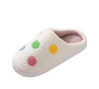 Women’s Warm Fluffy Memory Foam Slippers with Colourful Embroidered Hearts, Soft Plush Indoor Mules, Anti-Slip Rubber Sole, Lightweight Cosy Ladies Slip-On House Shoes, Winter Home Bedroom Comfort