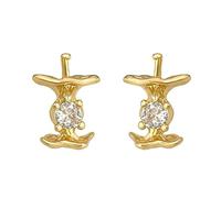 Women’s Wavy Curved Barrel Zircon Stud Earrings, Gold Plated Copper Four Prong Clear CZ Tiny Earrings, 925 Silver Pin Minimalist Ear Accessories for Party Daily Date Office Wedding Wear