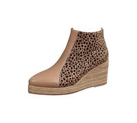 Women’s Wedge Ankle Boots - Platform Espadrille Booties with Leopard Print and Back Zip, Faux Leather High Heel Ankle Shoes with Jute Sole for Autumn City Walks and Weekend Outings