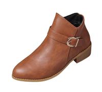 Women’S Western Ankle Booties Pointed Toe Block Mid Heel Short Boots