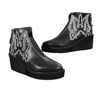 Women’s Western Cowboy Boots - Faux Leather Wedge Heel Cowgirl Ankle Boots with Embroidered Detailing, Pointed Toe and Side Zip, Retro Country Style Boots with Stable Sole and Wide Fit Design