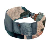 Women’s Wide Headbands, an Cute Elephant Surrounded by Tropical Plants and Dragonfly Stretchy Sports Head Bands Hair Accessories Band for Yoga Running Daily Life