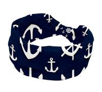 Women’s Wide Headbands, Anchors and Steering Wheels on Navy Blue Background Stretchy Sports Head Bands Hair Accessories Band for Yoga Running Daily Life