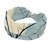 Women’s Wide Headbands, Art Spring Pattern with Twigs and Moon Stretchy Sports Head Bands Hair Accessories Band for Yoga Running Daily Life