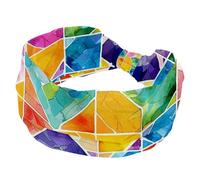 Women’s Wide Headbands, Art Watercolor Mosaic Geometric Stretchy Sports Head Bands Hair Accessories Band for Yoga Running Daily Life
