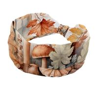 Women’s Wide Headbands, Autumn Herbs Leaves and Mushrooms Stretchy Sports Head Bands Hair Accessories Band for Yoga Running Daily Life