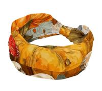 Women’s Wide Headbands, Autumn Theme Pumpkins Mushrooms and Leaves Stretchy Sports Head Bands Hair Accessories Band for Yoga Running Daily Life