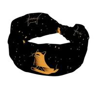 Women’s Wide Headbands, Black Cat Silhouette Among Stars in the Night Sky Stretchy Sports Head Bands Hair Accessories Band for Yoga Running Daily Life