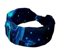 Women’s Wide Headbands, Blue Glowing Mushrooms on Dark Night Background Stretchy Sports Head Bands Hair Accessories Band for Yoga Running Daily Life