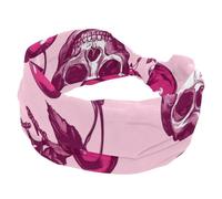 Women’s Wide Headbands, Cherries Skulls on a Pink Background Stretchy Sports Head Bands Hair Accessories Band for Yoga Running Daily Life