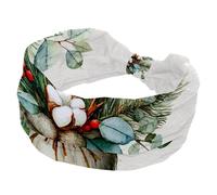 Women’s Wide Headbands, Christmas Cute Bunny Holding a Bouquet of Branches Holly Berries Stretchy Sports Head Bands Hair Accessories Band for Yoga Running Daily Life