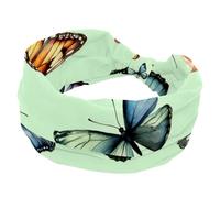 Women’s Wide Headbands, Colorful Butterflies on Light Green Background Stretchy Sports Head Bands Hair Accessories Band for Yoga Running Daily Life