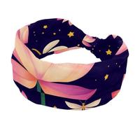 Women’s Wide Headbands, Colorful Fantasy Lotus Flowers and Flying Dragonflies Stretchy Sports Head Bands Hair Accessories Band for Yoga Running Daily Life
