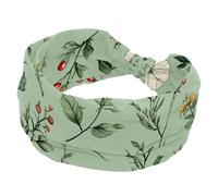 Women’s Wide Headbands, Colorful Flowers and Leaves on Sage Green Background Stretchy Sports Head Bands Hair Accessories Band for Yoga Running Daily Life