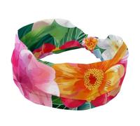 Women’s Wide Headbands, Colorful Flowers with Green Leaves Stretchy Sports Head Bands Hair Accessories Band for Yoga Running Daily Life