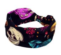 Women’s Wide Headbands, Colorful Magic Mushrooms Skulls Stretchy Sports Head Bands Hair Accessories Band for Yoga Running Daily Life