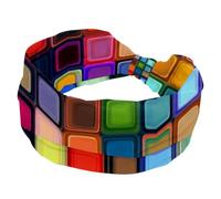 Women’s Wide Headbands, Colorful Squares Geometric Pattern Stretchy Sports Head Bands Hair Accessories Band for Yoga Running Daily Life
