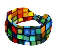 Women’s Wide Headbands, Colorful Squares Pattern Stretchy Sports Head Bands Hair Accessories Band for Yoga Running Daily Life