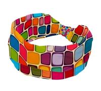 Women’s Wide Headbands, Colorful Squares Seamless Pattern Stretchy Sports Head Bands Hair Accessories Band for Yoga Running Daily Life
