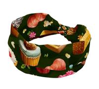 Women’s Wide Headbands, Colorful Sweets on Green Background Stretchy Sports Head Bands Hair Accessories Band for Yoga Running Daily Life
