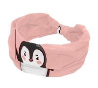 Women’s Wide Headbands, Cute and Lovely Penguin Holding Heart Balloon Stretchy Sports Head Bands Hair Accessories Band for Yoga Running Daily Life