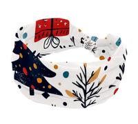Women’s Wide Headbands, Cute Christmas Tree Gifts Stars Twigs and Leaves Boho Style Stretchy Sports Head Bands Hair Accessories Band for Yoga Running Daily Life