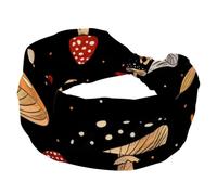 Women’s Wide Headbands, Cute Forest Mushrooms on Black Stretchy Sports Head Bands Hair Accessories Band for Yoga Running Daily Life
