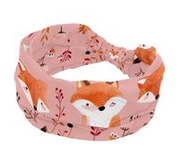 Women’s Wide Headbands, Cute Fox Animals Forest Pattern Stretchy Sports Head Bands Hair Accessories Band for Yoga Running Daily Life