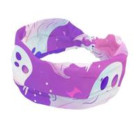 Women’s Wide Headbands, Cute Halloween Spooky Ghosts on Pink Background Stretchy Sports Head Bands Hair Accessories Band for Yoga Running Daily Life