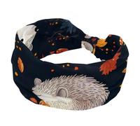 Women’s Wide Headbands, Cute Hedgehogs Mushrooms and Autumn Leaves Stretchy Sports Head Bands Hair Accessories Band for Yoga Running Daily Life