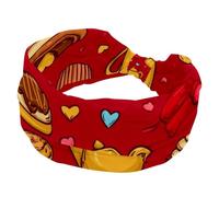 Women’s Wide Headbands, Cute Red and Yellow Romantic Love Seamless Pattern Stretchy Sports Head Bands Hair Accessories Band for Yoga Running Daily Life