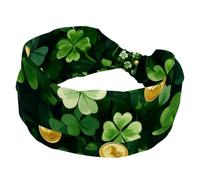 Women’s Wide Headbands, Happy St. Patrick's Day Green Clover Twigs and Gold Coins Stretchy Sports Head Bands Hair Accessories Band for Yoga Running Daily Life