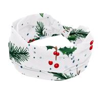 Women’s Wide Headbands, Holly Twigs with Red Berries Green Fir Trees Snow on White Background Stretchy Sports Head Bands Hair Accessories Band for Yoga Running Daily Life